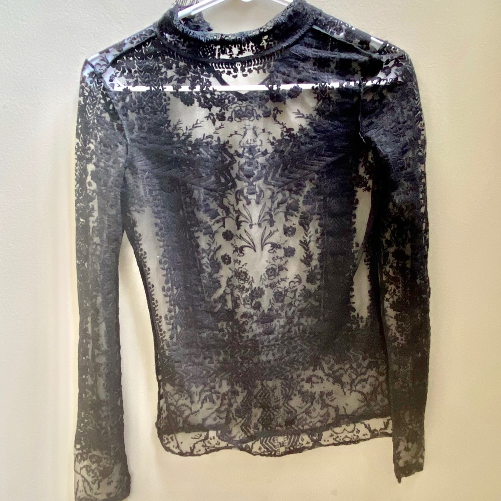 Mesh and velvet blouse